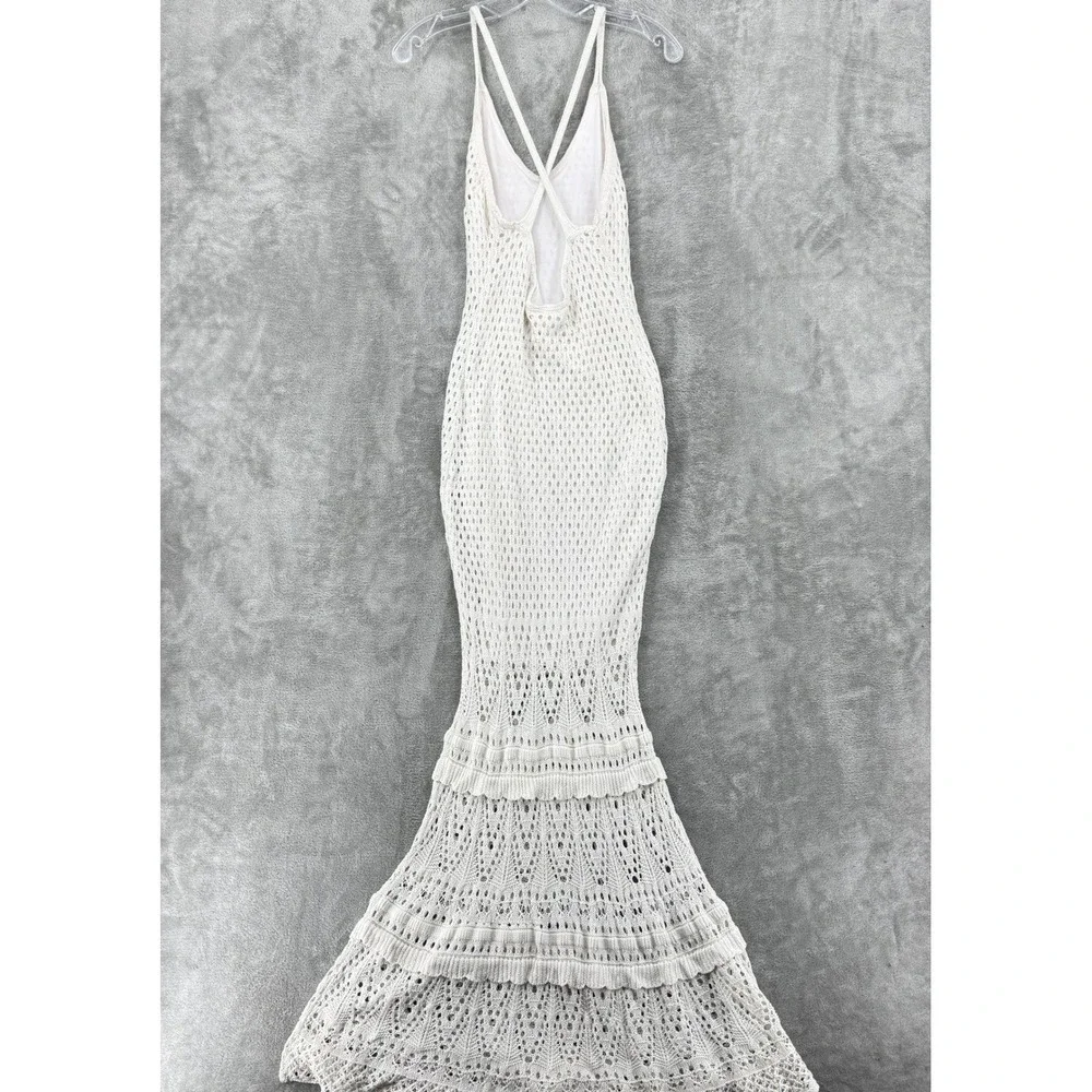 Venus Dress Womens Medium Crochet Maxi Mermaid Boho Low Back Bodycon Boho Resort - Picture 2 of 11